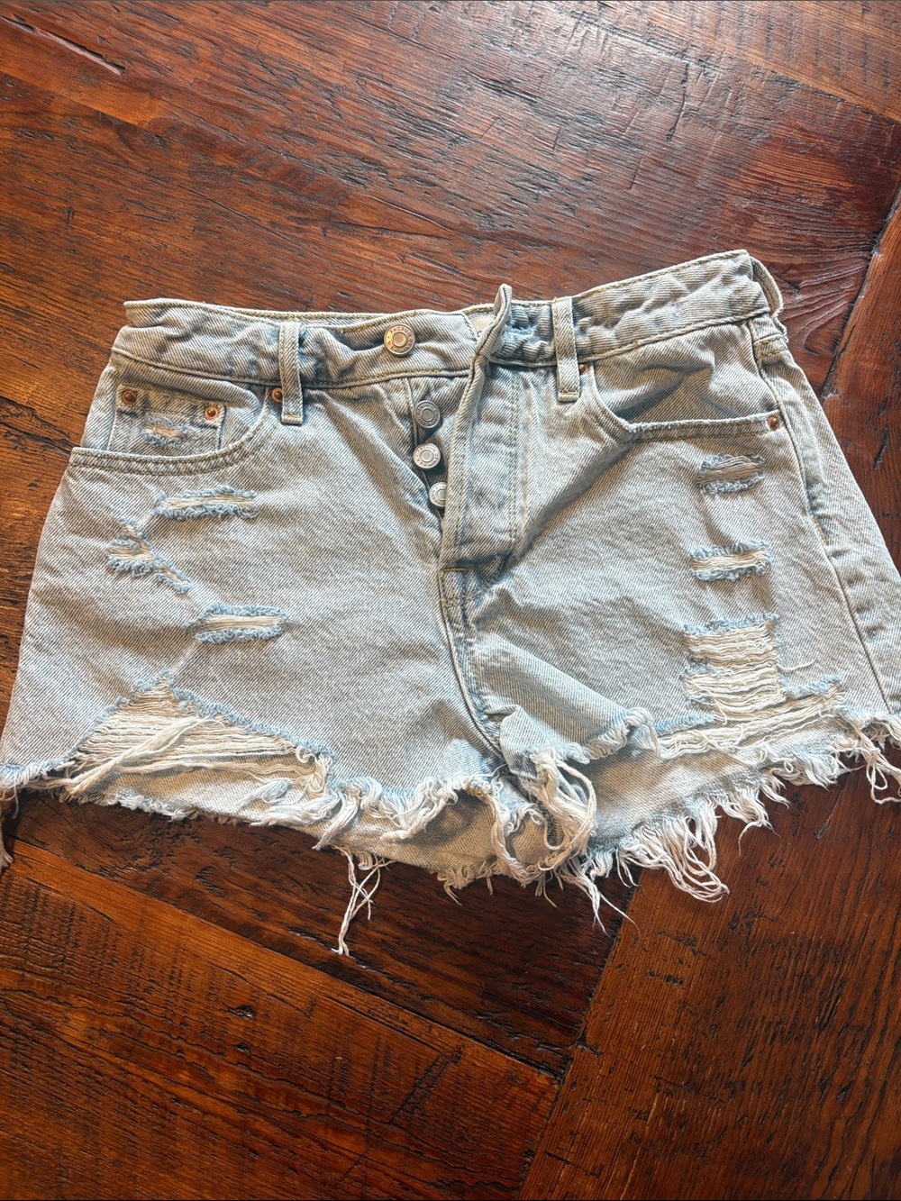 PacSun Light Blue Distressed Button-Fly Denim Shorts